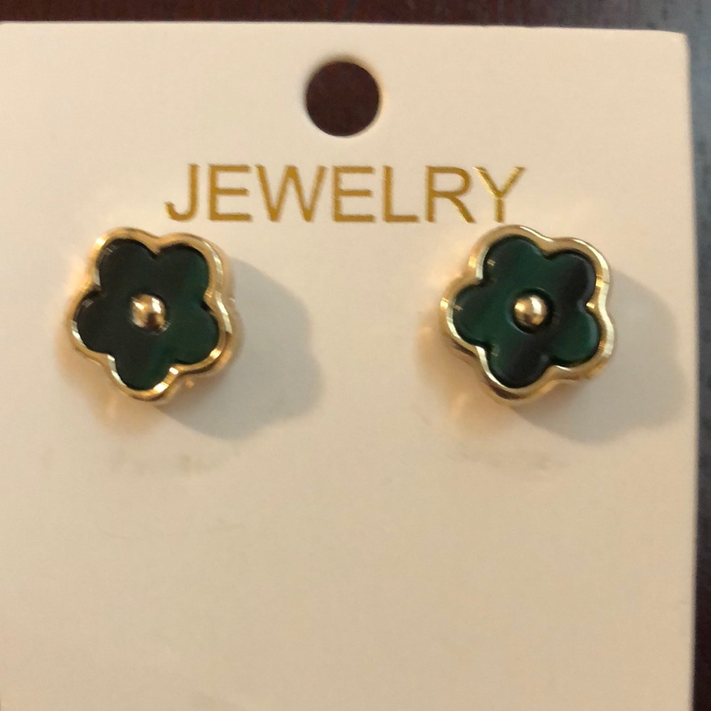 Gold and Green Flower Earrings